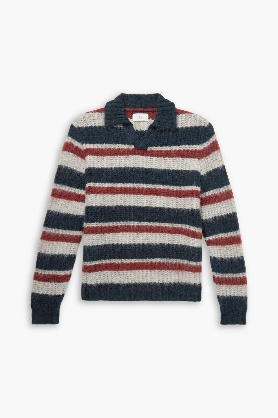 mr p. - striped waffle-knit alpaca-blend polo shirt - blue - s