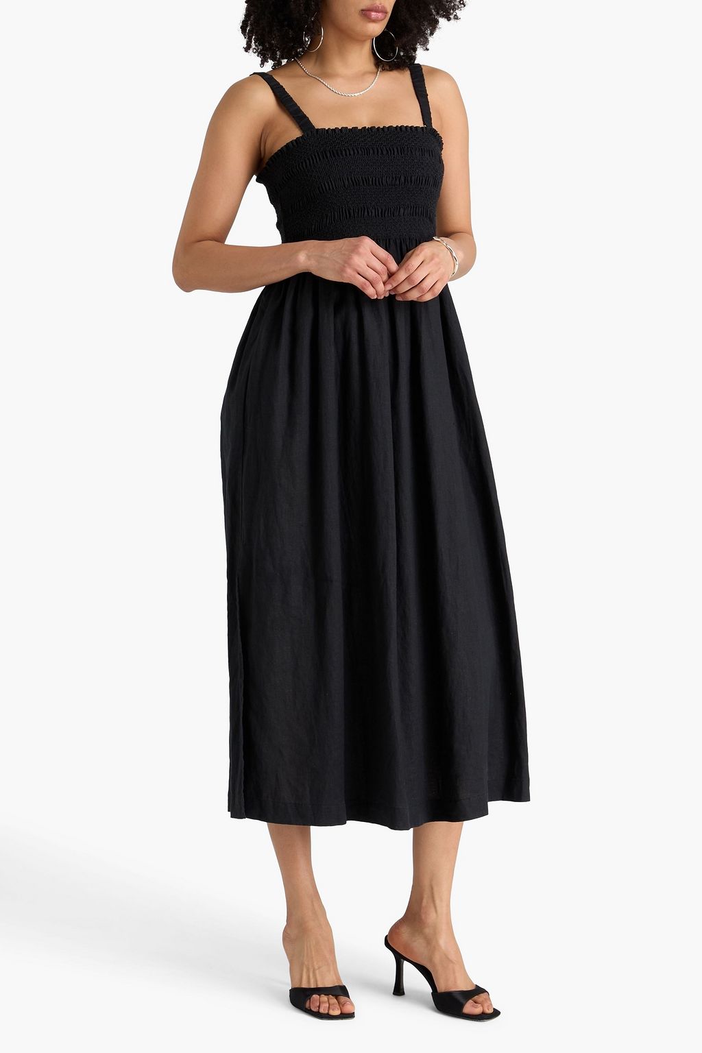 chinese dress ladies Shirred Tube Midi Dress in Navy M / Navy main image 1