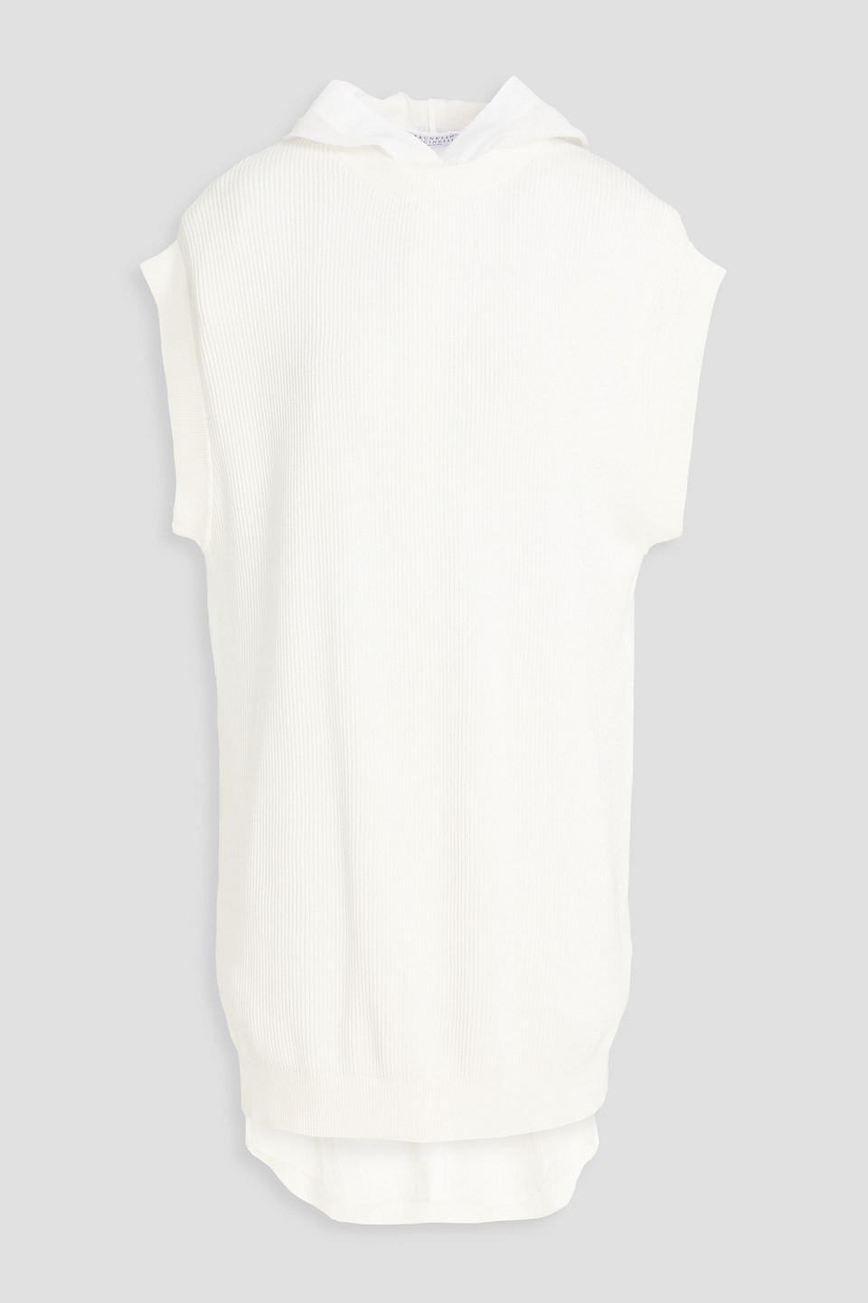 brunello cucinelli - organza-paneled cotton hooded dress - white - m