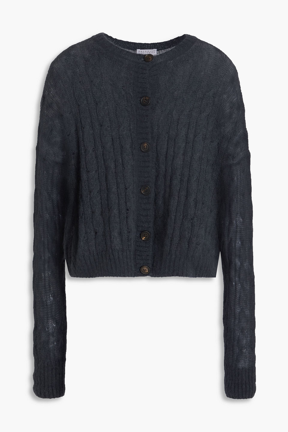 Brunello Cucinelli Cable-knit Mohair-blend Cardigan In Blue