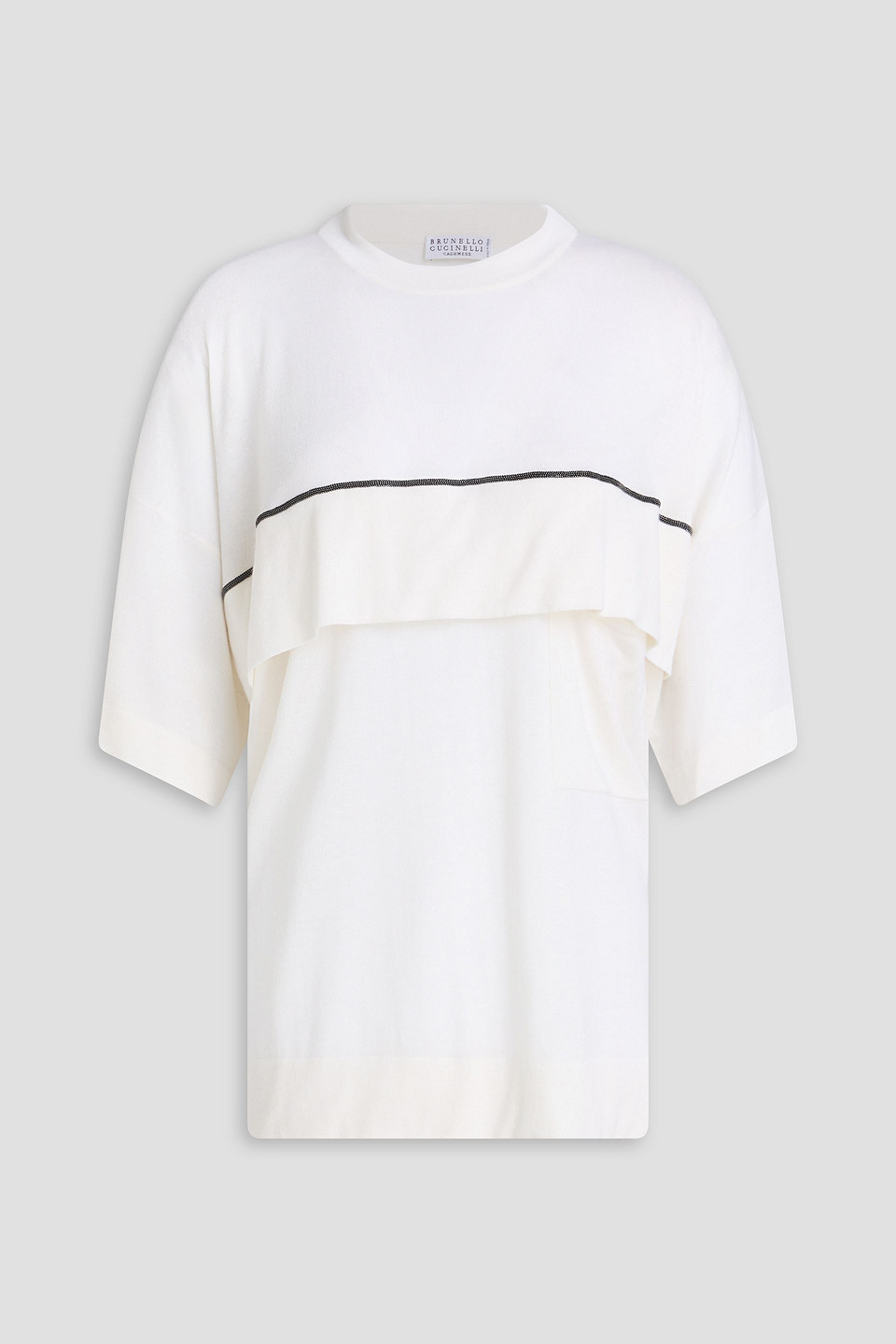 Brunello Cucinelli Layered Bead-embellished Linen And Silk-blend Top In White