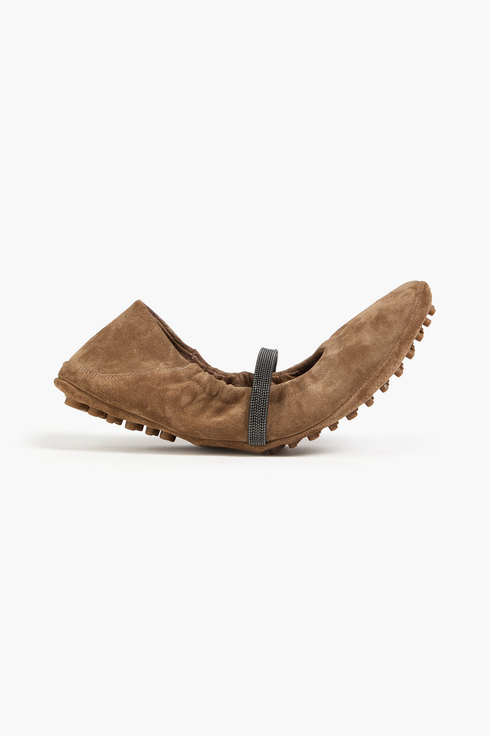 Brunello Cucinelli Bead-embellished Suede Mary Jane Flats In Brown