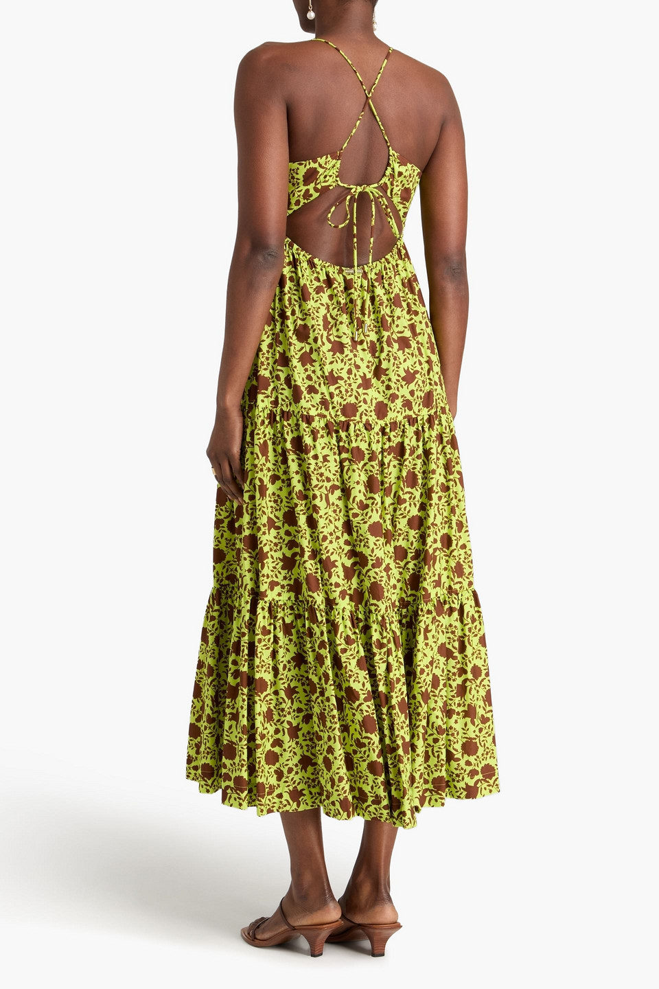  Heidi Klein - Gestuftes Midikleid Aus Popeline Aus Einer Baumwollmischung Mit Floralem Print - Gelb - S 