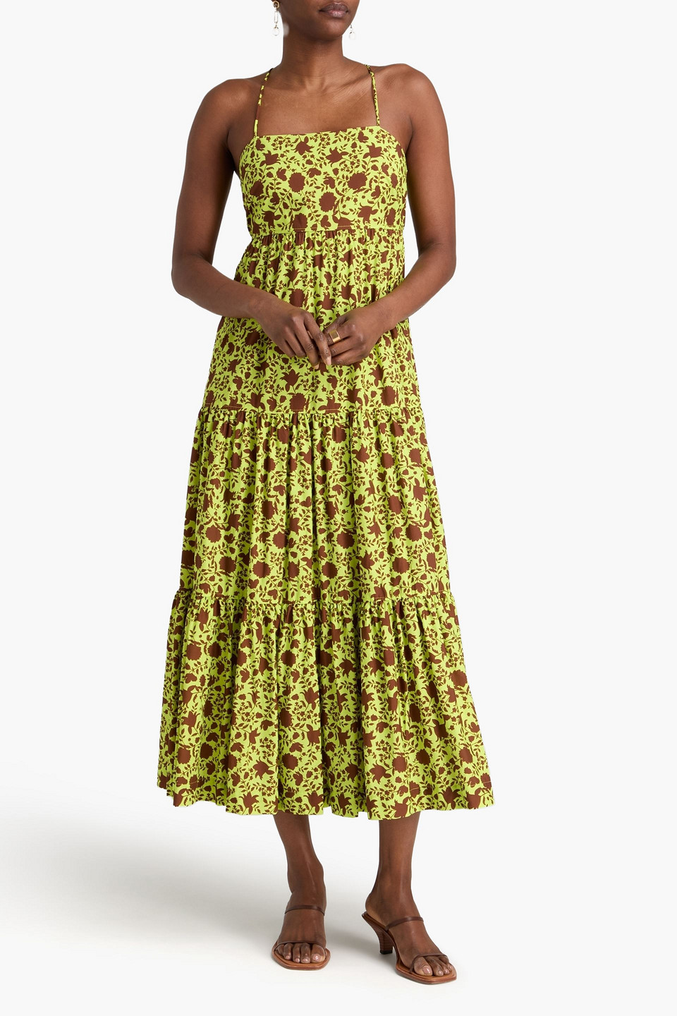  Heidi Klein - Gestuftes Midikleid Aus Popeline Aus Einer Baumwollmischung Mit Floralem Print - Gelb - S 