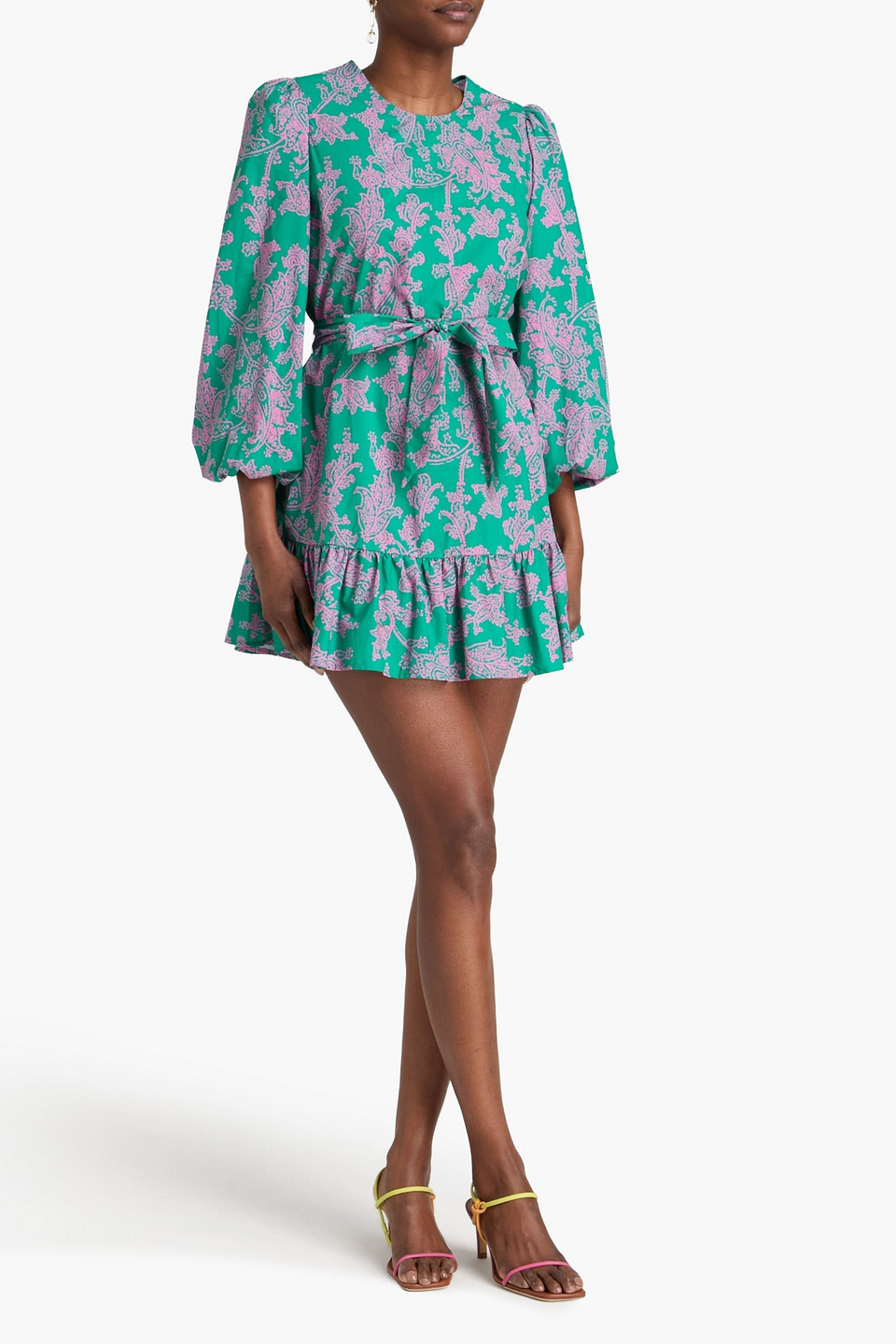  Heidi Klein - Minikleid Aus Popeline Aus Einer Baumwollmischung Mit Paisley-print Und Gürtel - Grün - Xs 