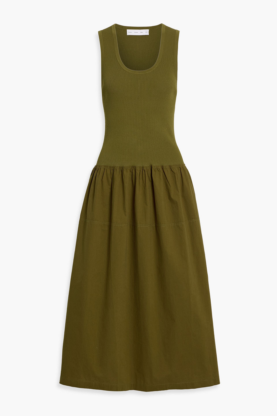 Proenza Schouler Malla Knit-paneled Cotton-poplin Midi Dress In Green