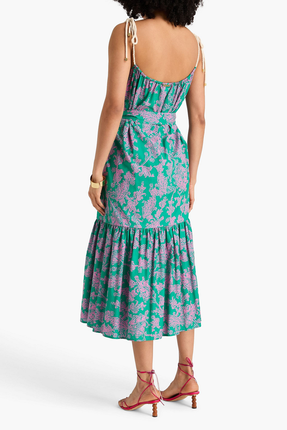  Heidi Klein - Midikleid Aus Popeline Aus Einer Baumwollmischung Mit Paisley-print Und Gürtel - Grün - Xs 