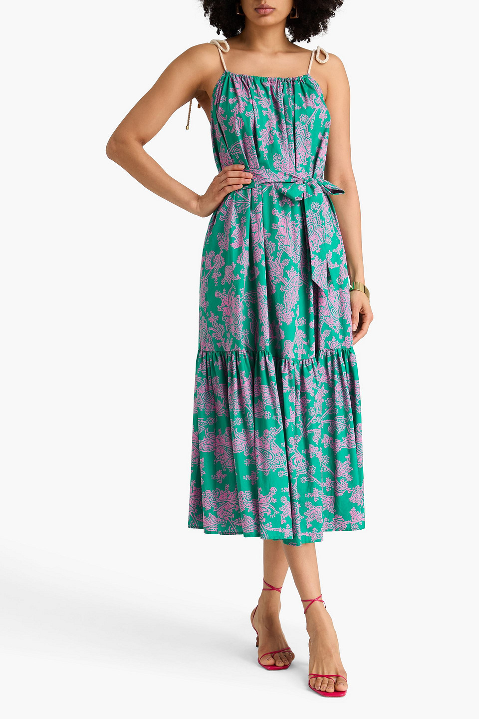  Heidi Klein - Midikleid Aus Popeline Aus Einer Baumwollmischung Mit Paisley-print Und Gürtel - Grün - Xs 