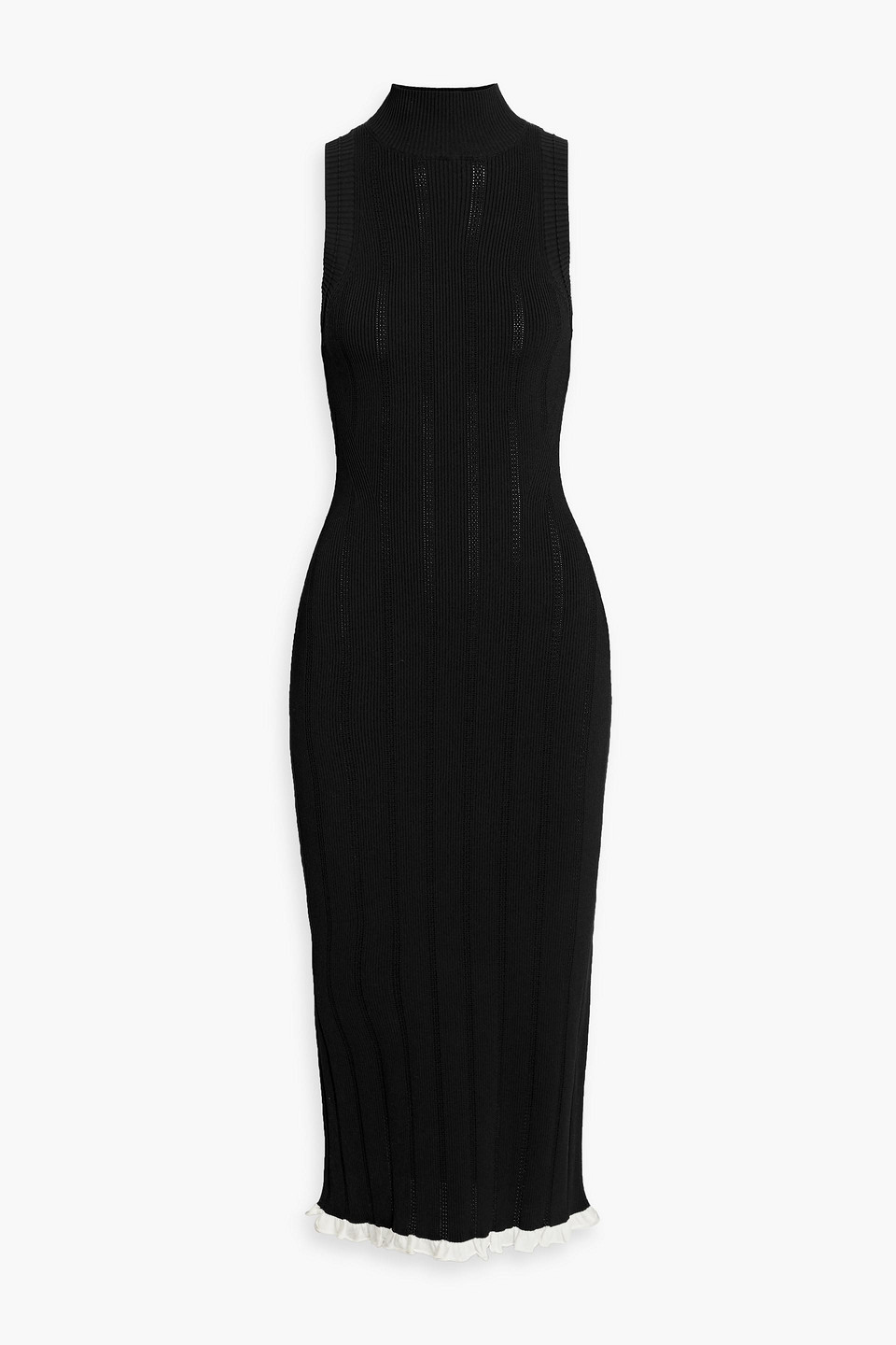 proenza schouler pswl - kim ruffled pointelle-knit midi dress - black - m