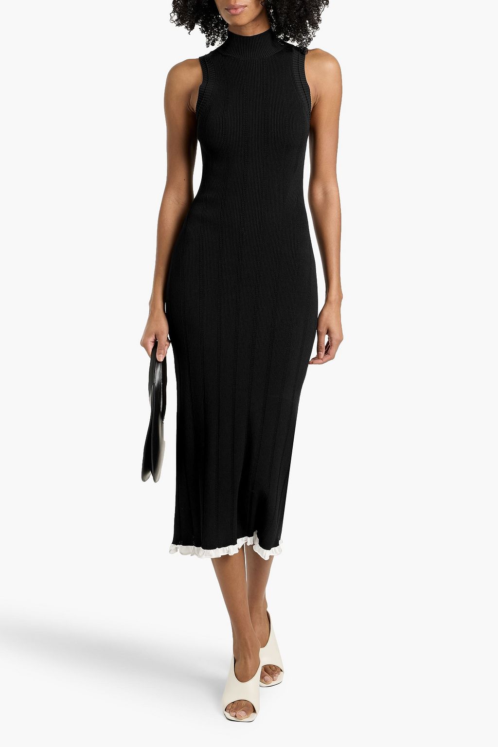 PROENZA SCHOULER PSWL Kim ruffled pointelle-knit midi dress - Women - Black Dresses - XL PROENZA SCHOULER PSWL Kim ruffled pointelle-knit midi dress - Women - Black Dresses - XL