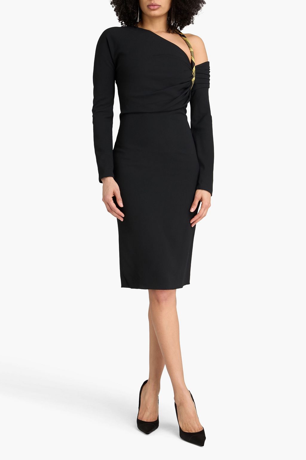 versace bodycon dress Envers-Satin Crpe Draped Mini Dress Black