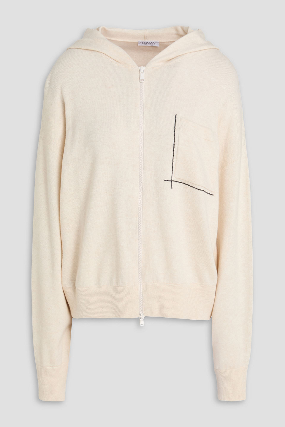 Brunello Cucinelli Bead-embellished Wool, Cashmere And Silk-blend Hoodie In Neutral