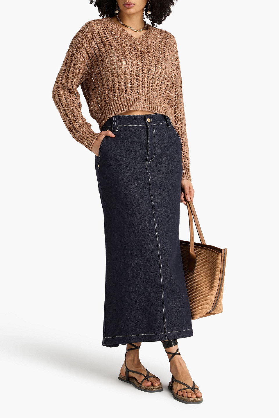  Brunello Cucinelli - Lochstrickpullover Mit Pailletten - Braun - Xl 