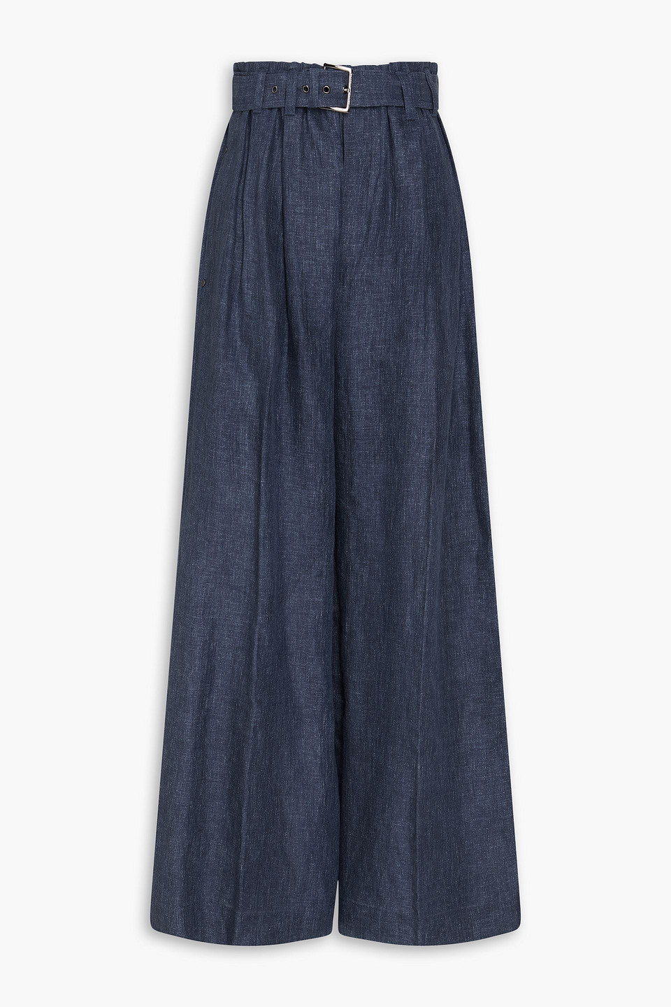 Brunello Cucinelli Belted Linen Wide-leg Pants In Blue