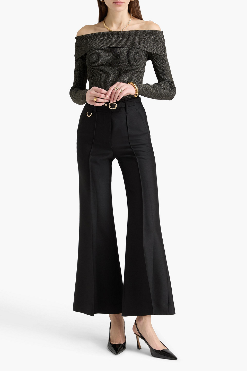  Zimmermann - Schulterfreies Oberteil Aus Rippstrick Mit Metallic-effekt - Schwarz - 00 