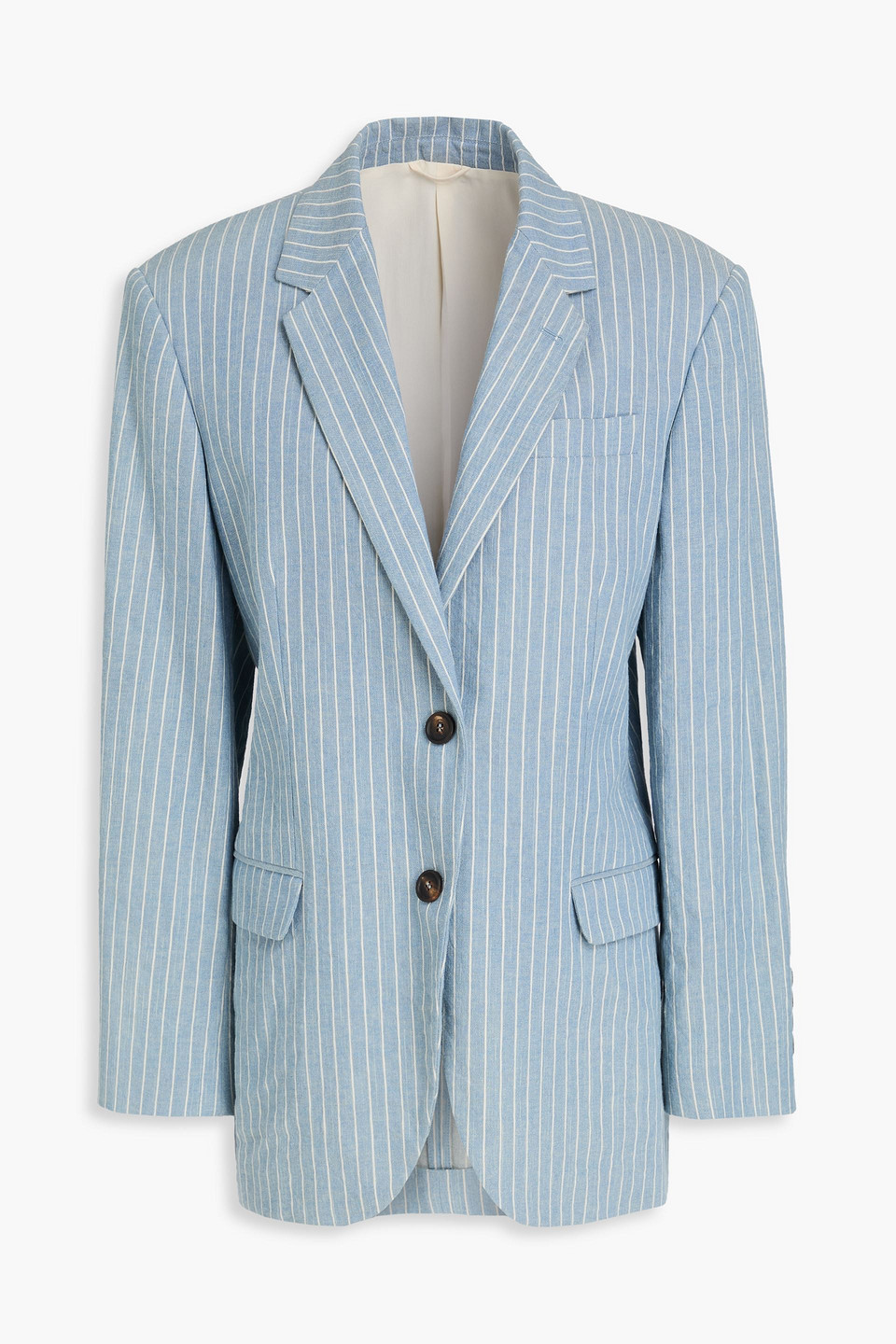 Brunello Cucinelli Striped Linen-blend Blazer In Blue