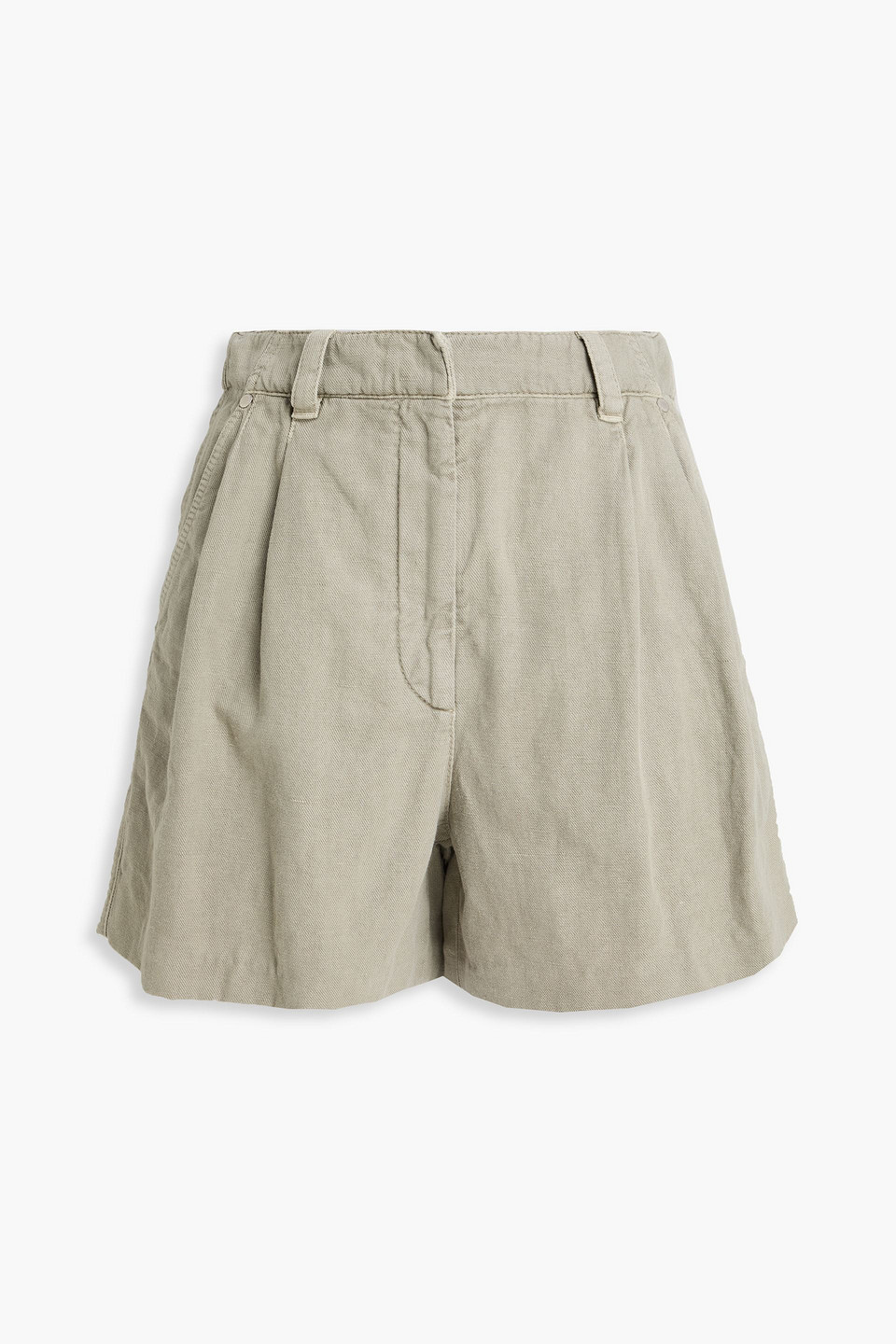 Brunello Cucinelli Pleated Cotton And Linen-blend Shorts In Green