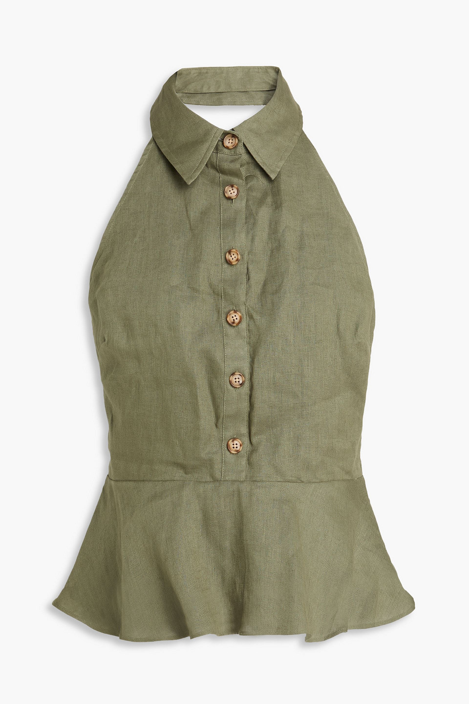 veronica beard - lancaster linen peplum halterneck top - green - us 6