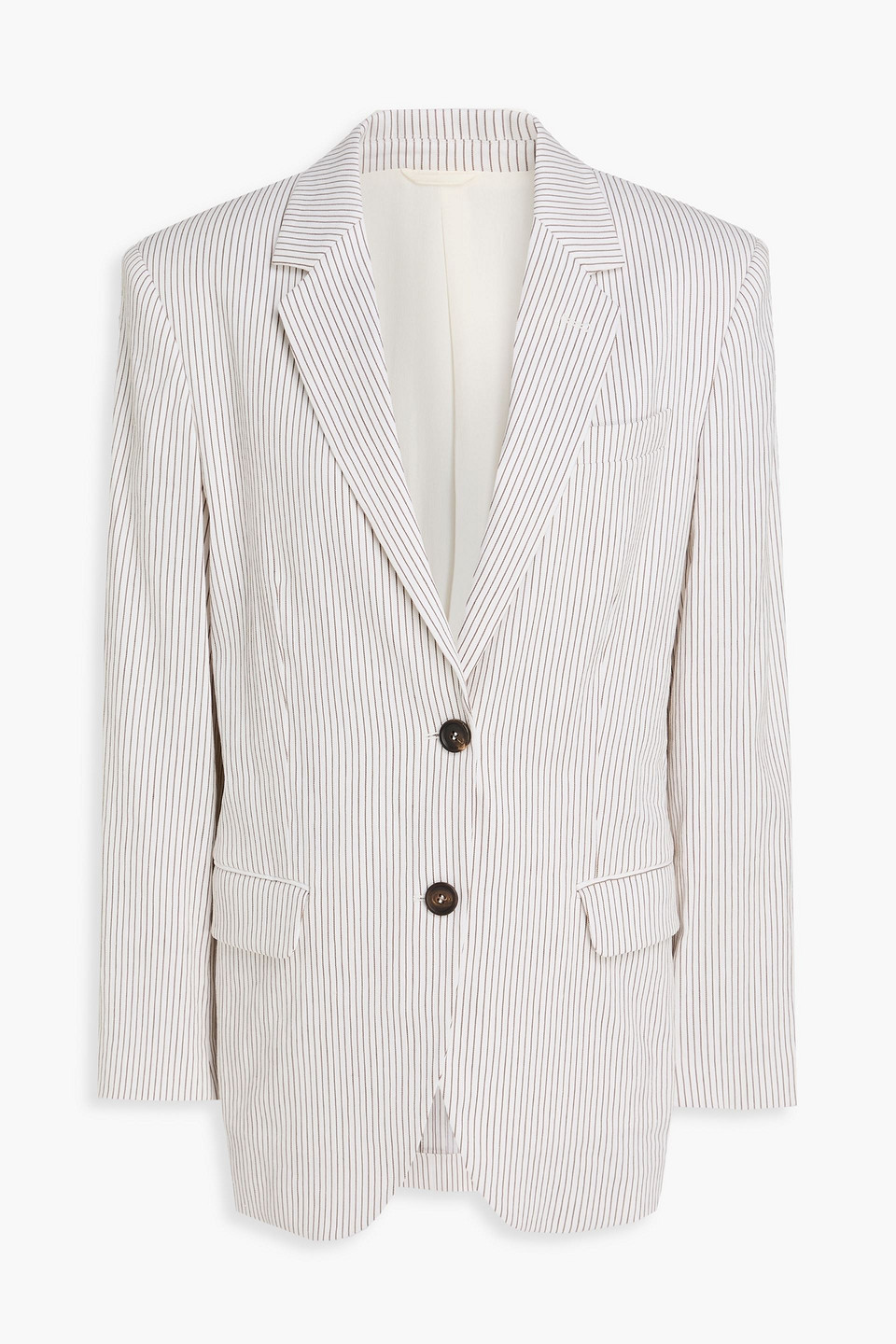 Brunello Cucinelli Striped Linen-blend Blazer In Brown