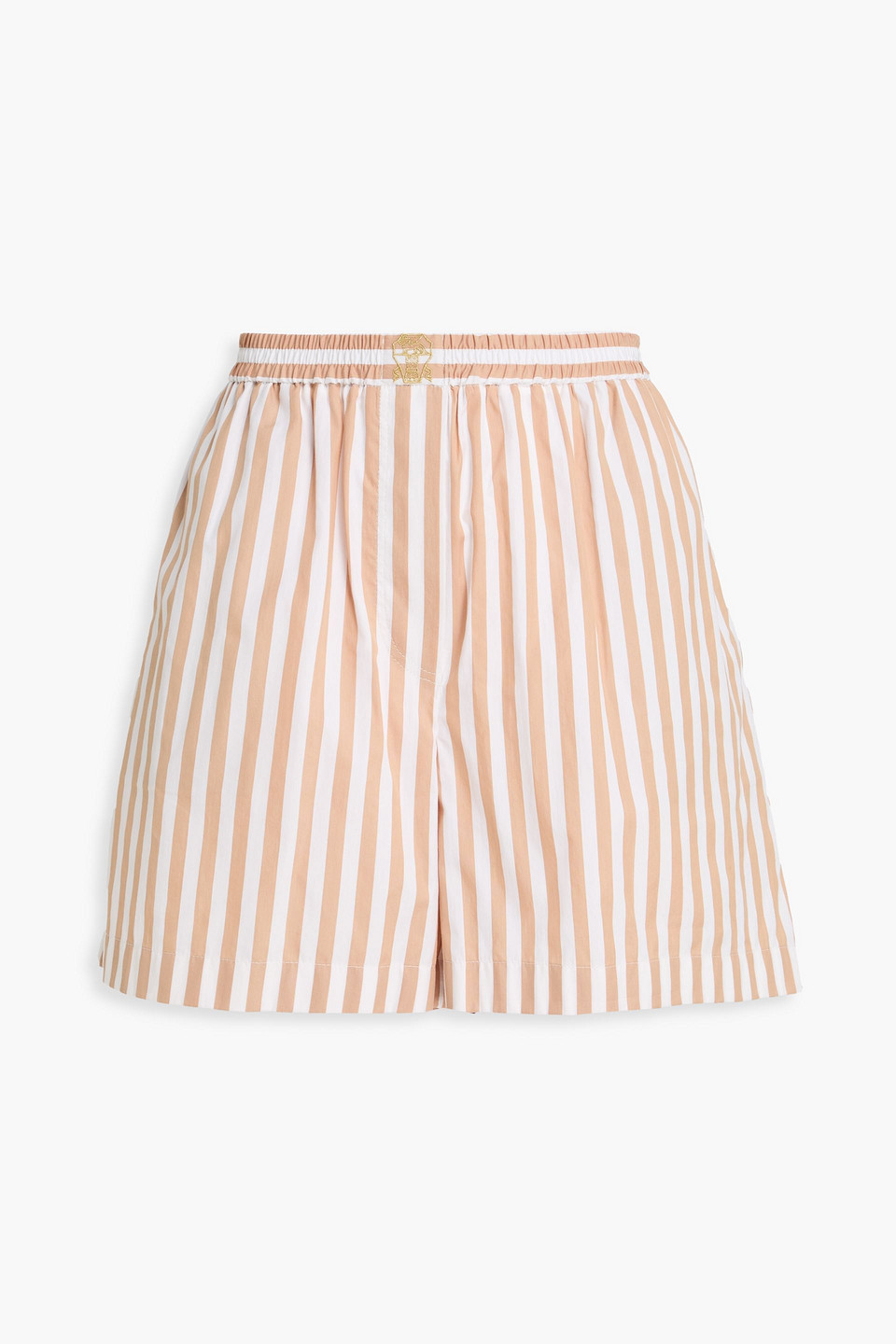 Brunello Cucinelli Striped Cotton And Silk-blend Shorts In Brown