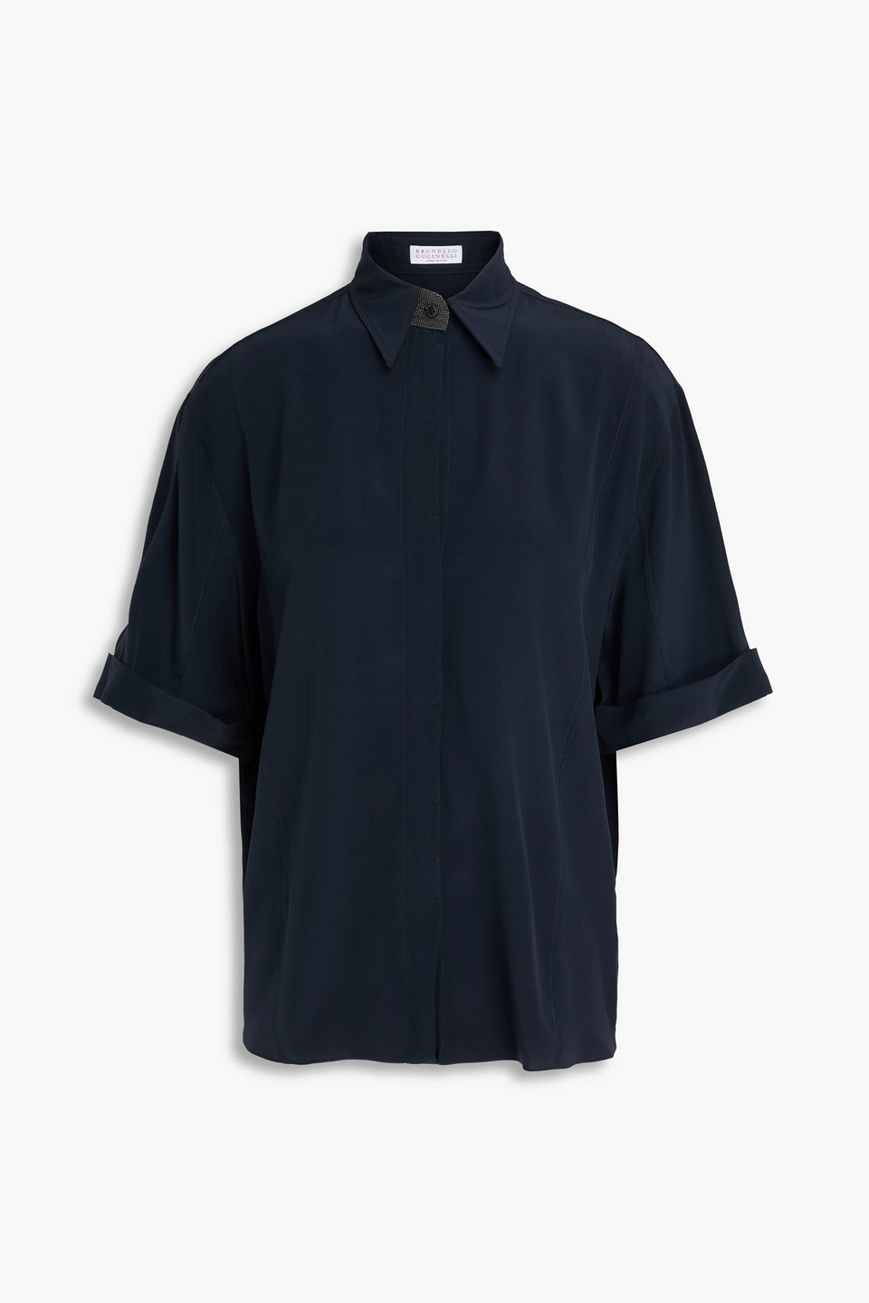 brunello cucinelli - bead-embellished silk crepe de chine shirt - blue - xxs