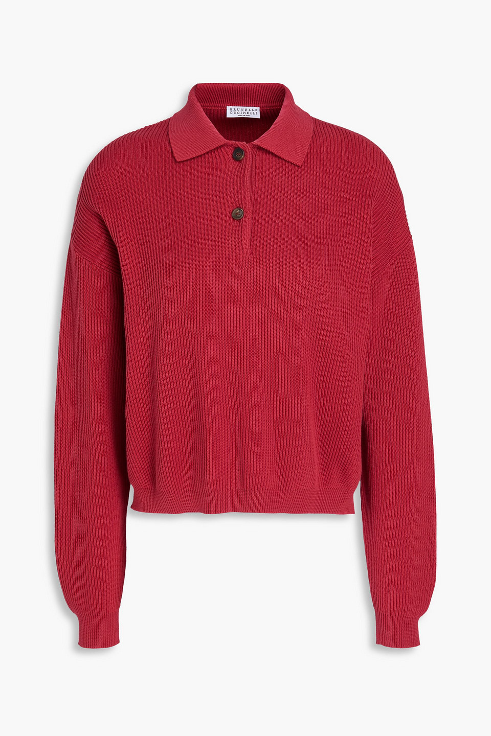 Brunello Cucinelli Ribbed Cotton Polo Sweater In Red