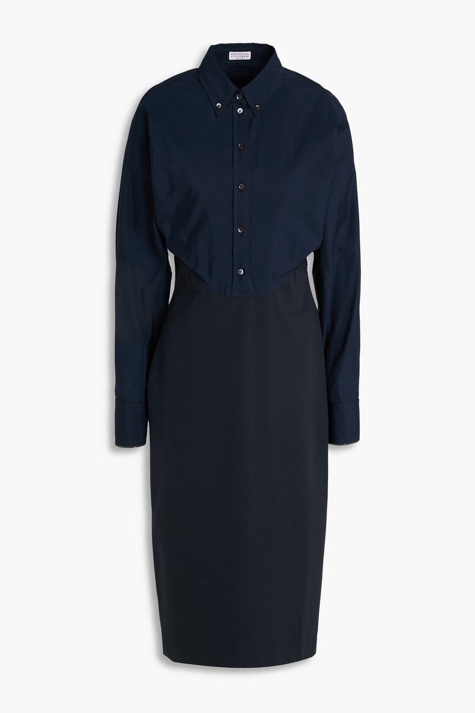Brunello Cucinelli Cotton-poplin And Jersey Shirt Dress In Blue