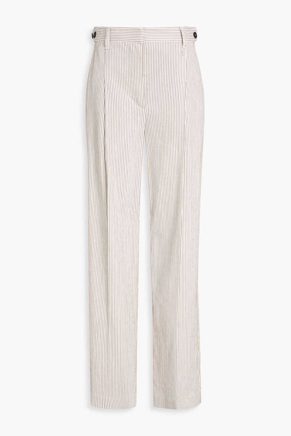 Brunello Cucinelli Striped Linen-blend Straight-leg Pants In Brown