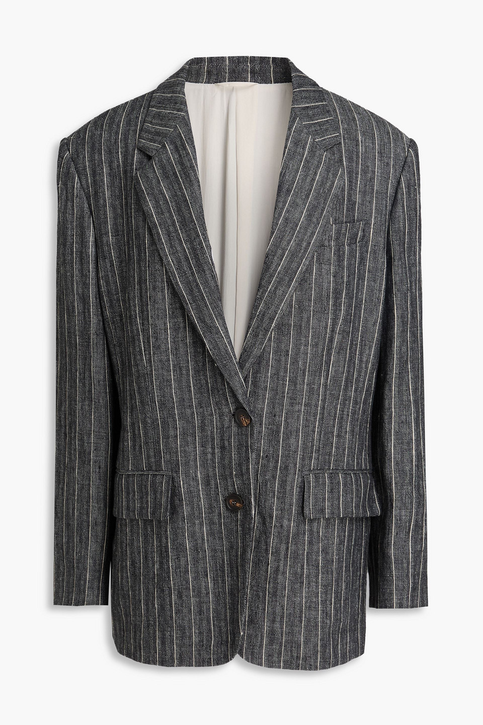 Brunello Cucinelli Herringbone Linen Blazer In Gray