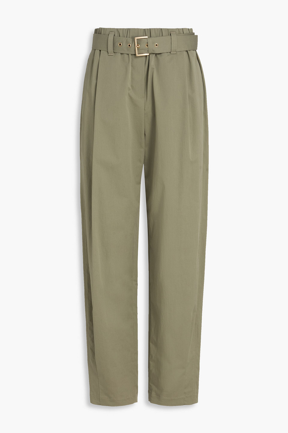 brunello cucinelli - belted stretch-cotton twill tapered pants - green - it 46