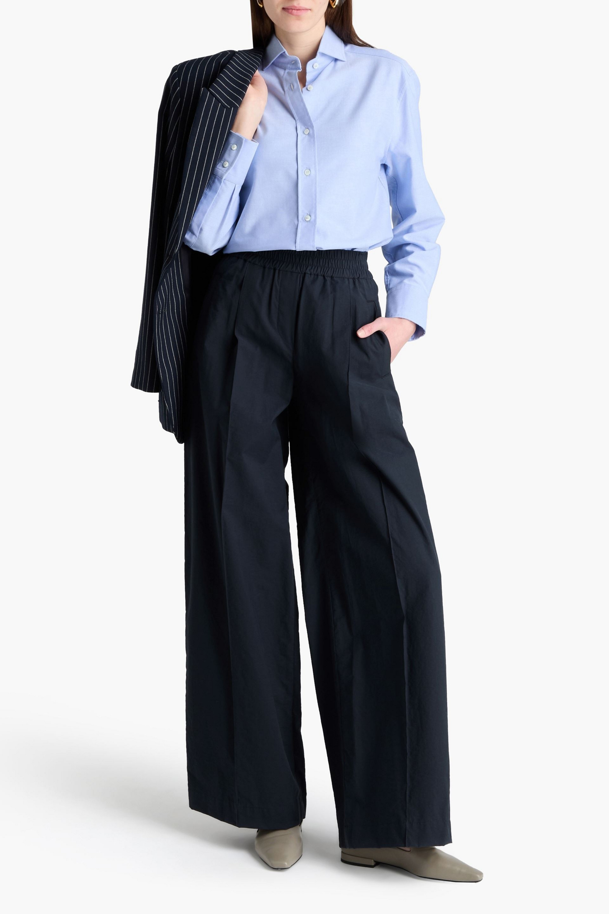 Brunello Cucinelli Pleated cotton-blend wide-leg pants