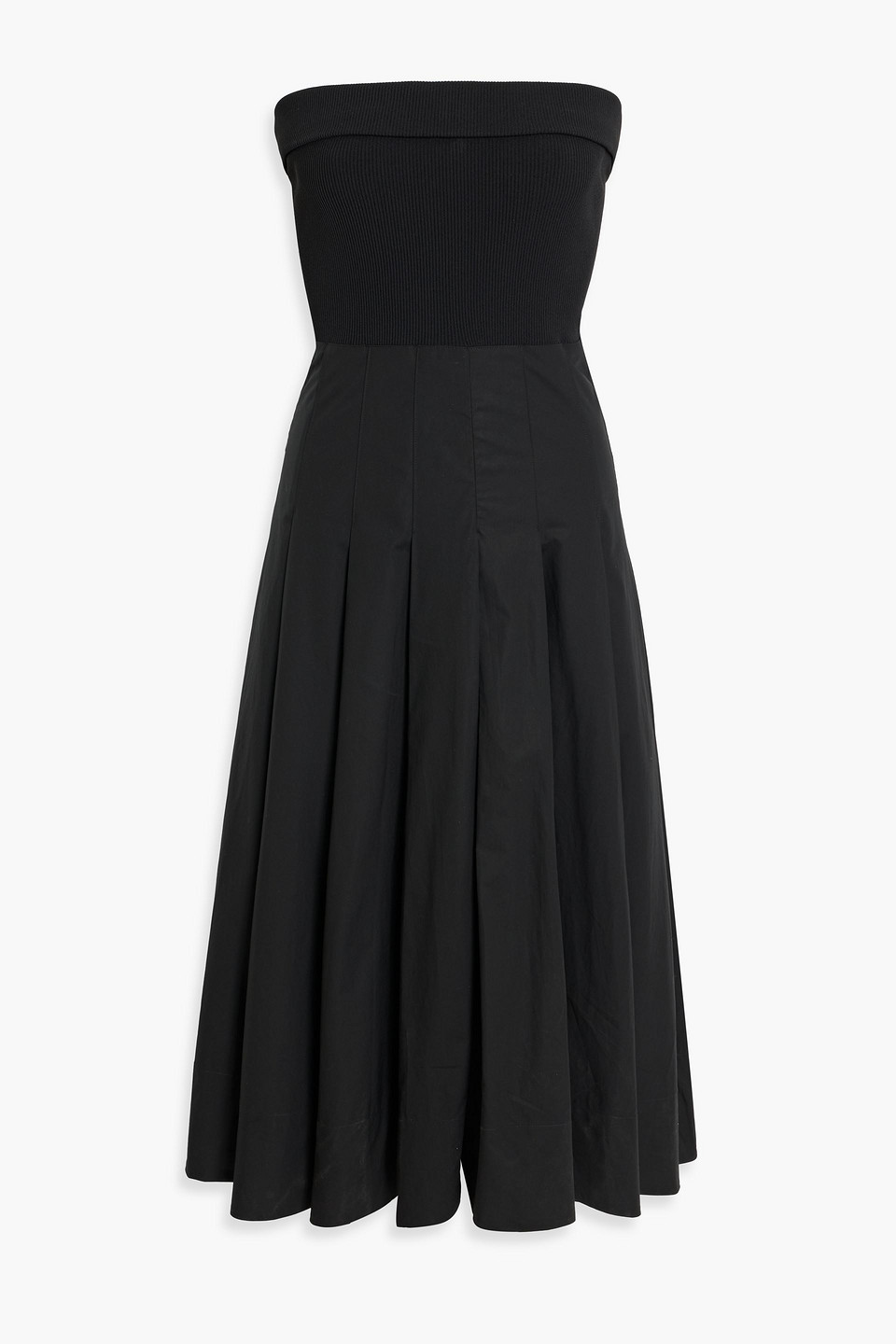 Proenza Schouler Warren Strapless Knit-paneled Cotton-poplin Midi Dress In Black