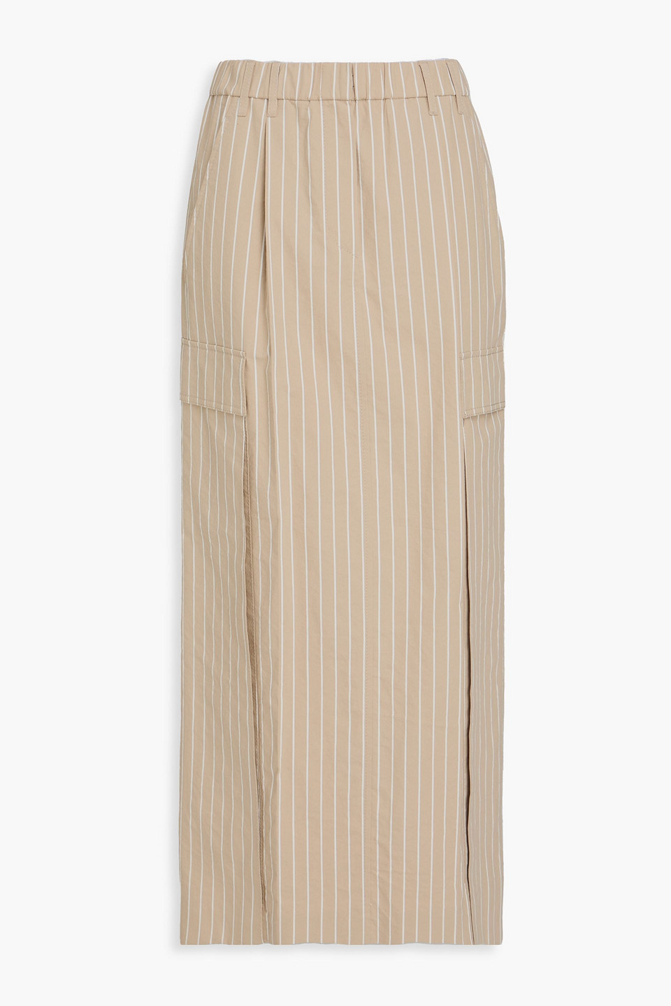 Brunello Cucinelli Striped Cotton And Silk-blend Maxi Skirt In Sand