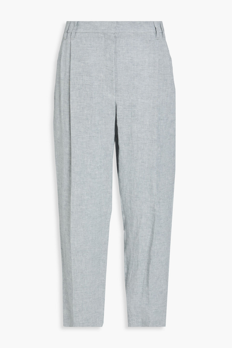 Brunello Cucinelli Metallic Linen-blend Tapered Pants In Gray
