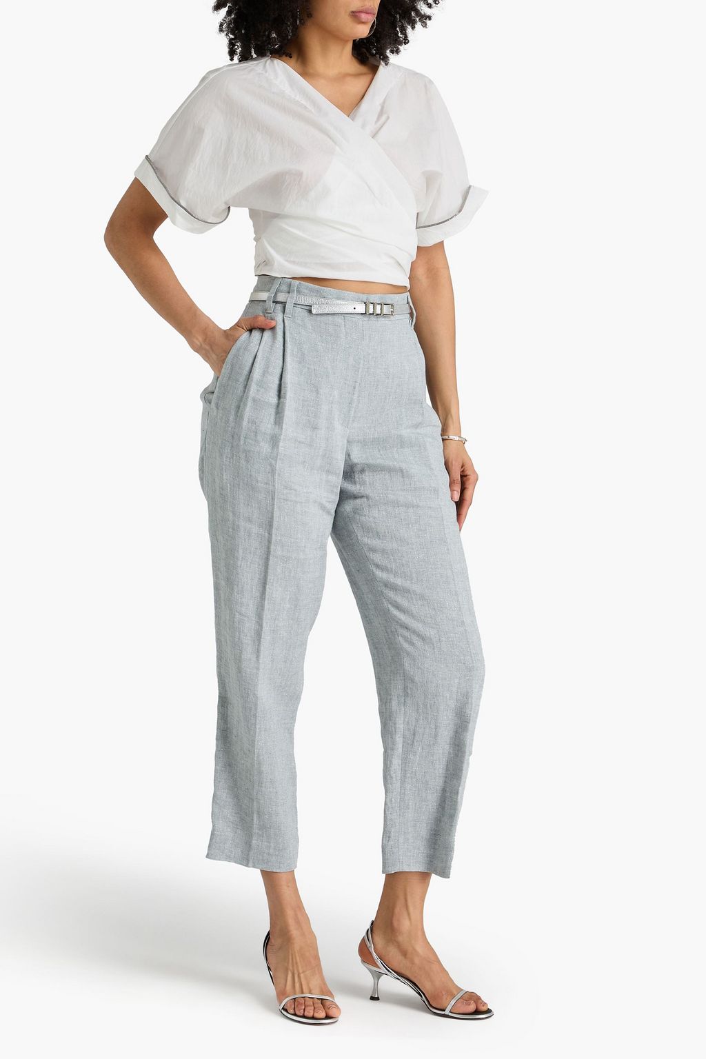 BRUNELLO CUCINELLI Metallic linen-blend tapered pants | THE OUTNET