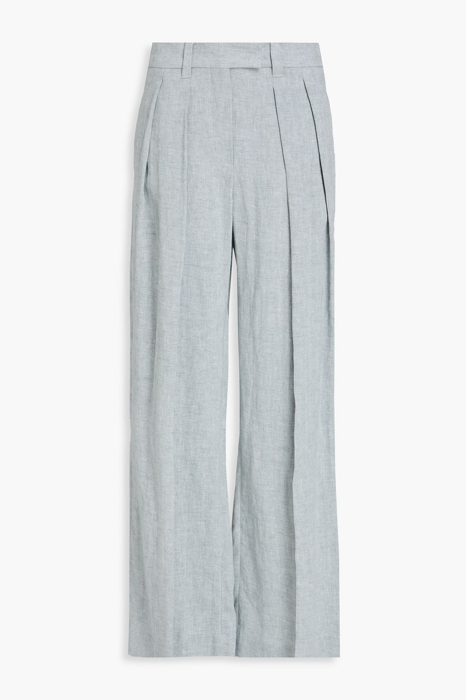 Brunello Cucinelli Metallic Linen-blend Wide-leg Pants In Blue