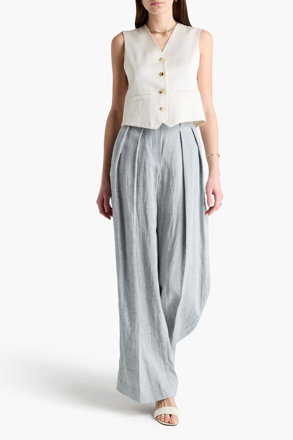 BRUNELLO CUCINELLI Metallic linen-blend wide-leg pants | THE OUTNET