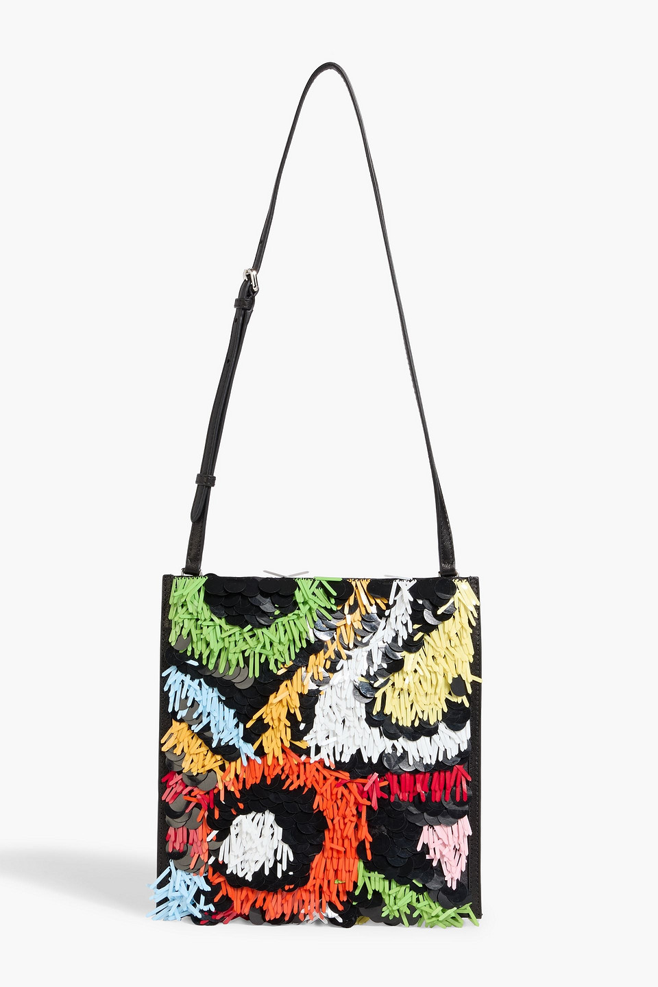 Pucci Fringed Sequin-embellished Satin Shoulder Bag In Black