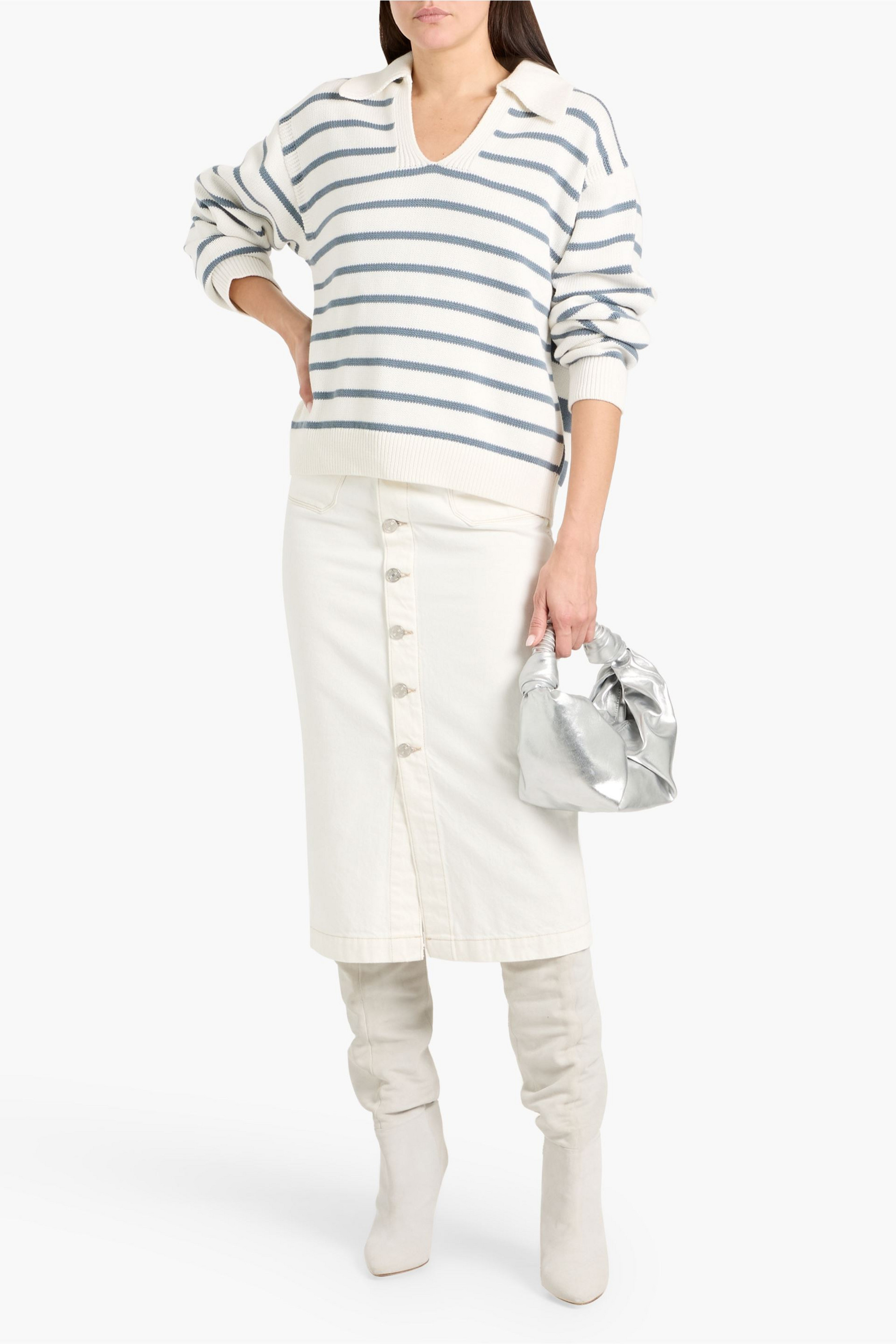 Proenza Schouler Murphy striped cotton and cashmere-blend polo sweater