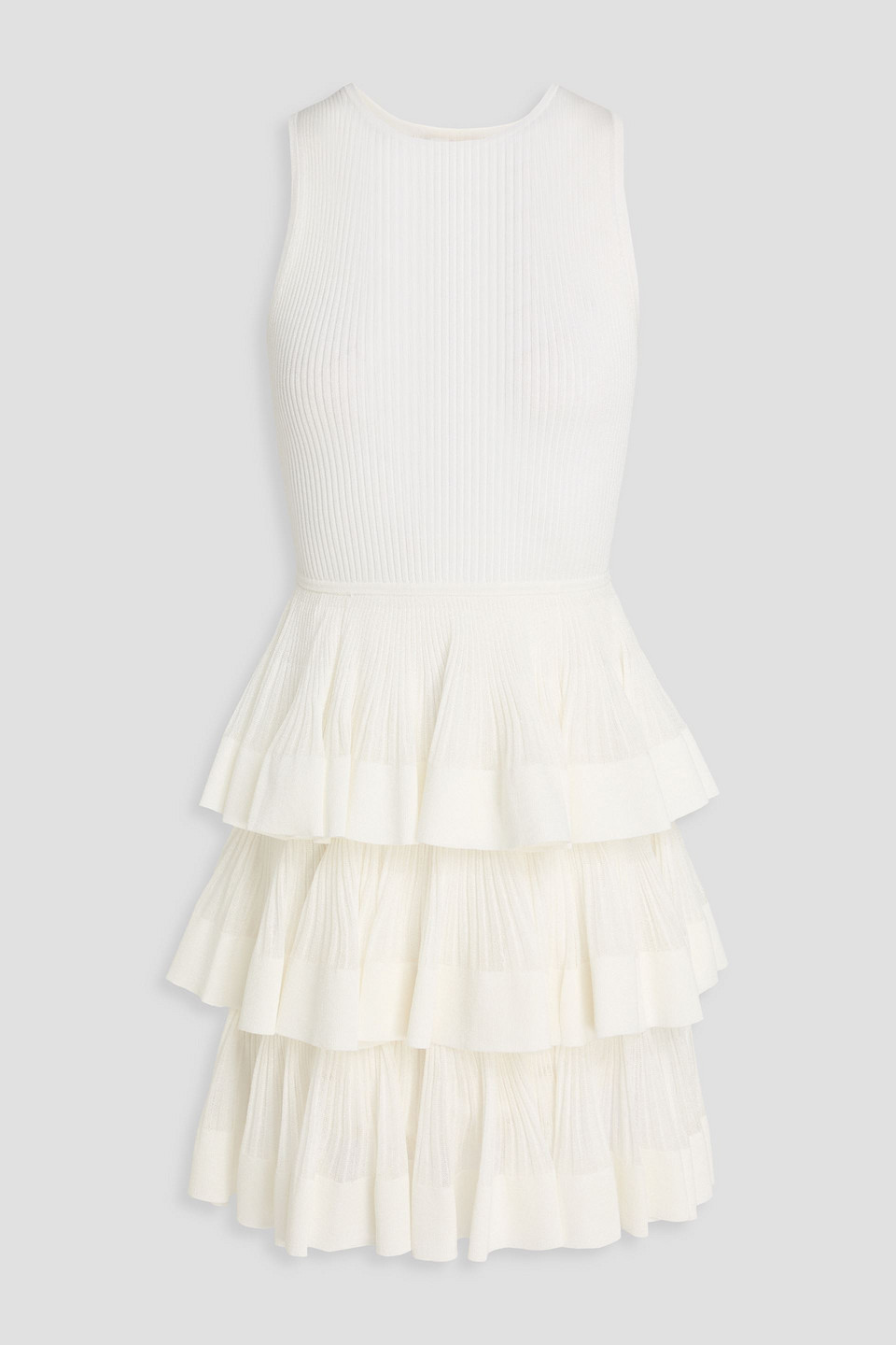 zimmermann - ruffled metallic ribbed-knit mini dress - white - 3