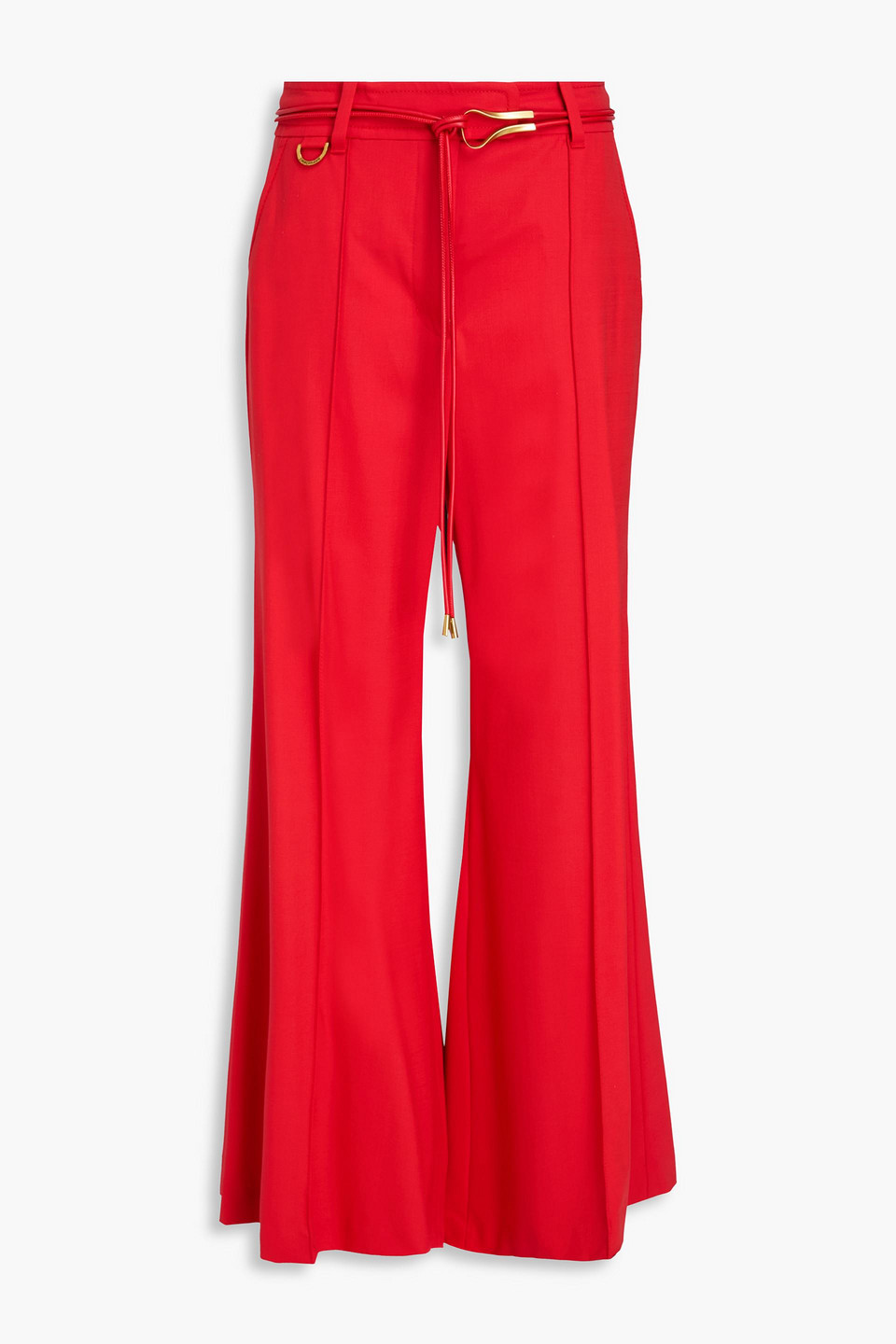 zimmermann - belted wool-blend twill flared pants - red - 00