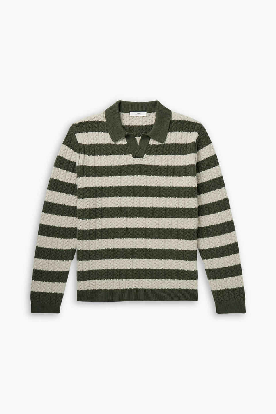 mr p. - striped cable-knit wool polo shirt - green - xs