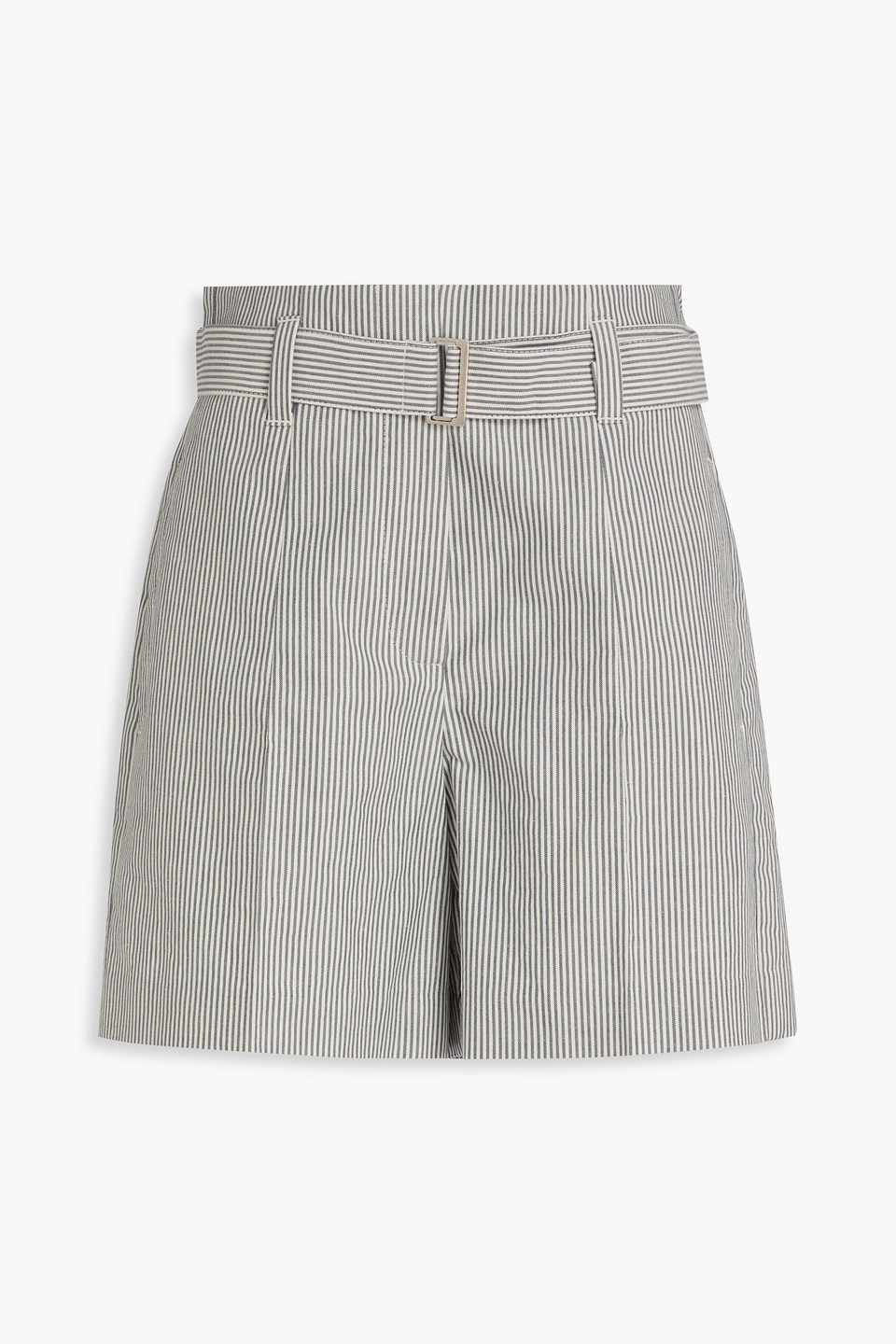 Brunello Cucinelli Striped Cotton And Linen-blend Twill Shorts In Green
