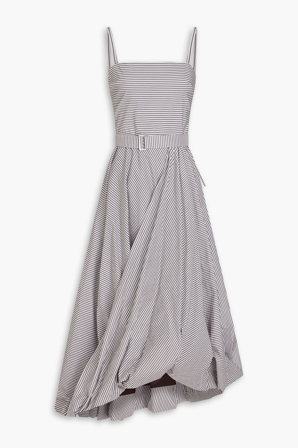 brunello cucinelli - draped striped cotton midi dress - brown - xs