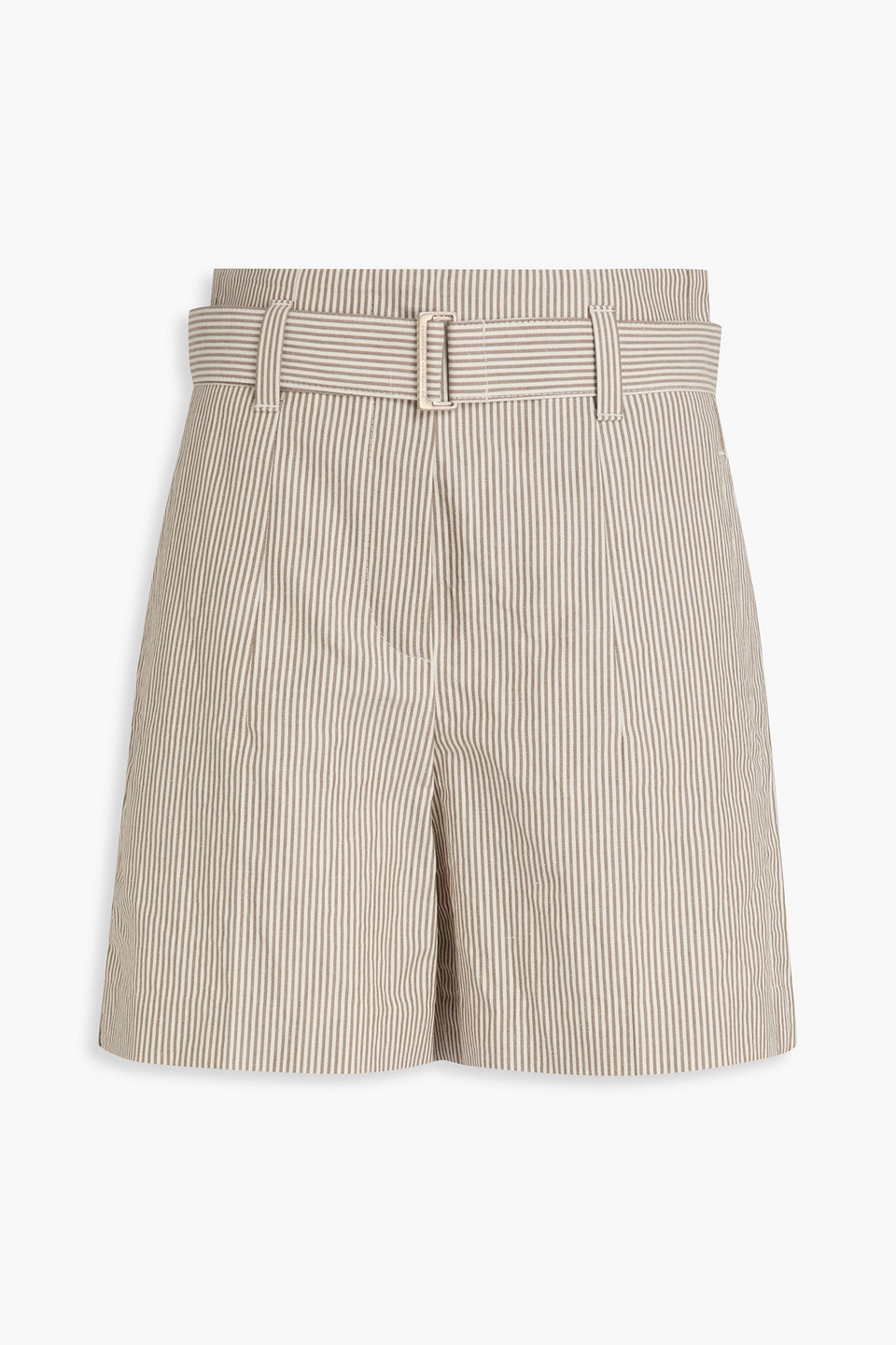 Brunello Cucinelli Striped Cotton And Linen-blend Twill Shorts In Neutral