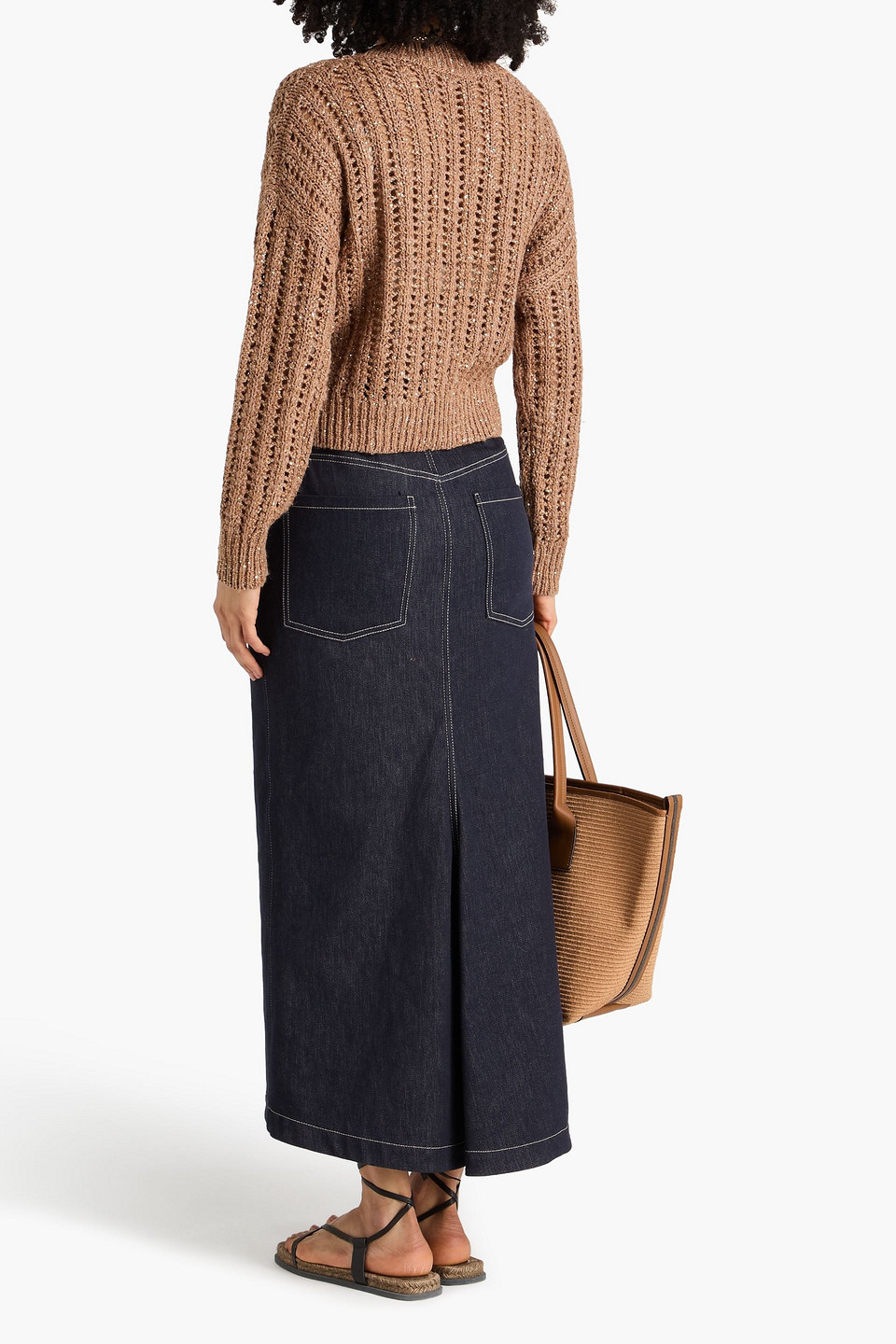  Brunello Cucinelli - Maxirock Aus Denim Mit Zierperlen - Blau - It 36 