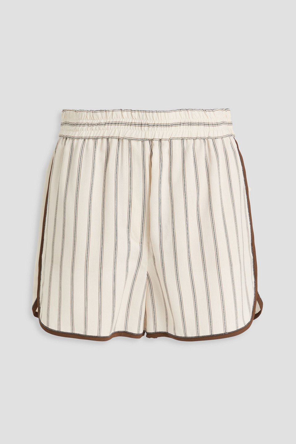 Brunello Cucinelli Bead-embellished Striped Twill Shorts In Neutral