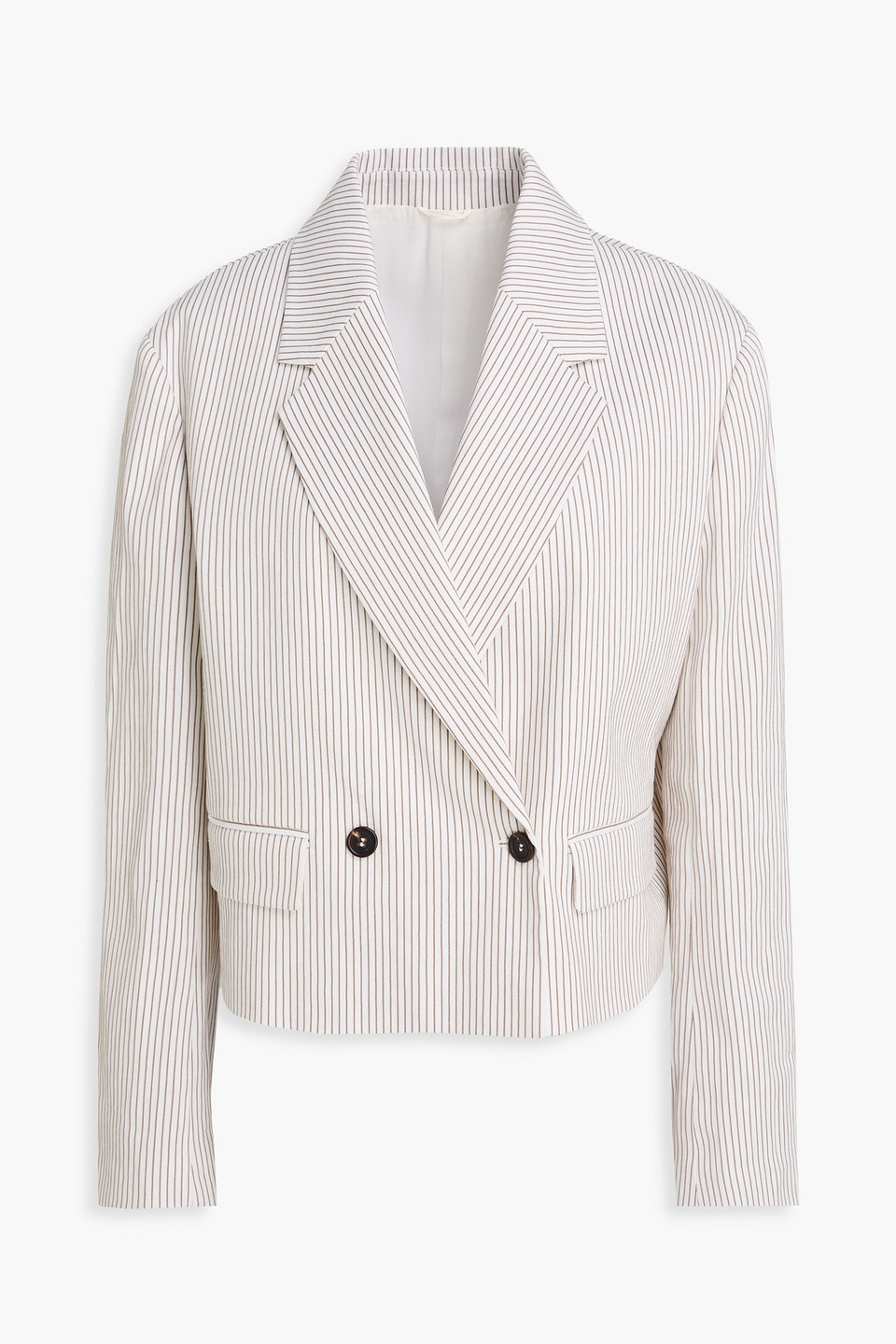 Brunello Cucinelli Double-breasted Striped Linen-blend Blazer In White