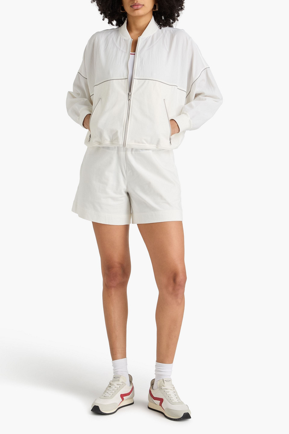  Brunello Cucinelli - Jacke Aus Frottee Aus Einer Baumwollmischung Mit Popeline-einsätzen - Weiß - 4xl 