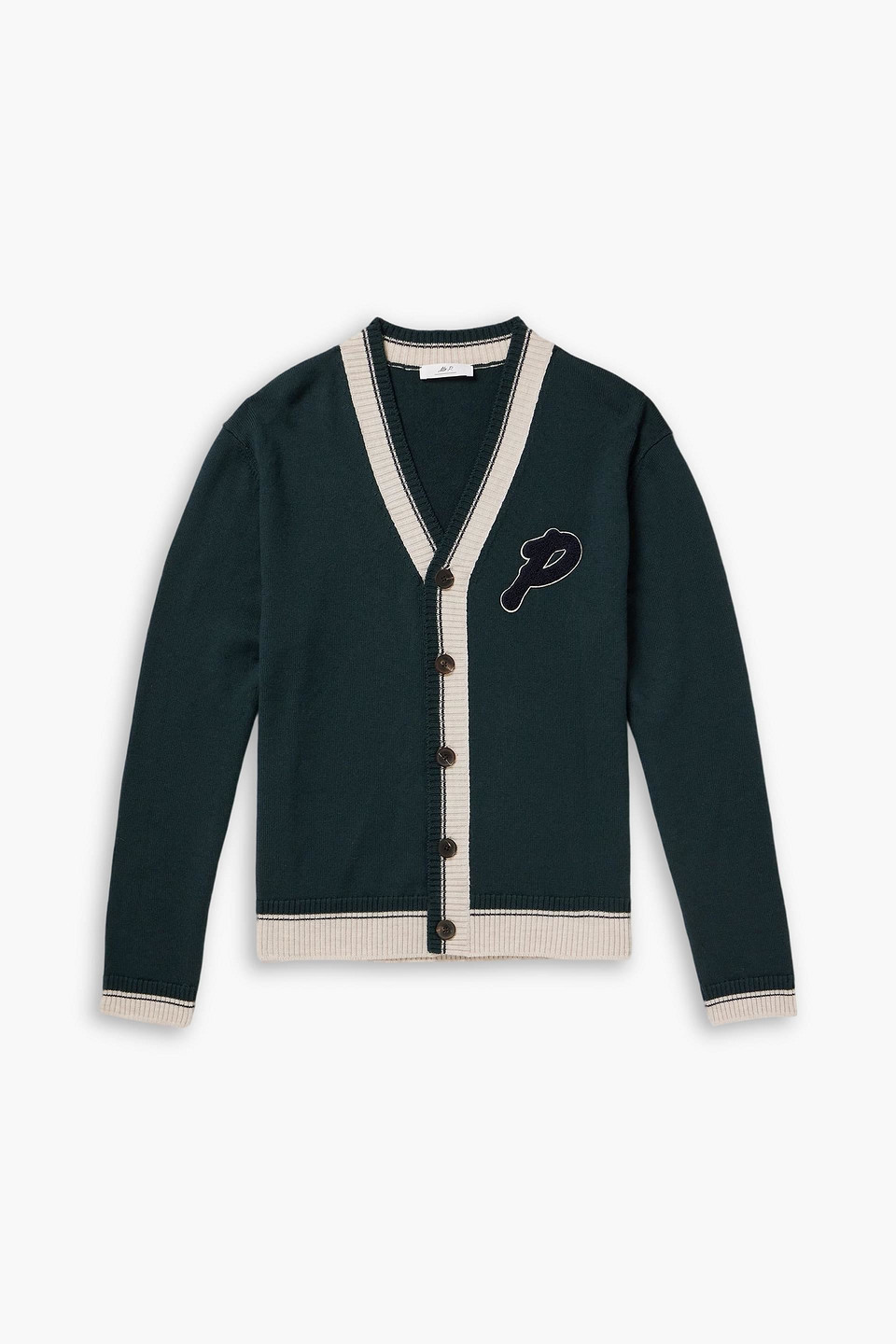 mr p. - golf logo-appliquéd striped merino wool cardigan - green - l